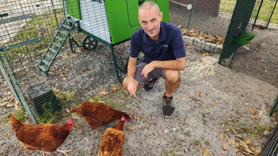 Chicken keeper Jeremy Gary with his flock