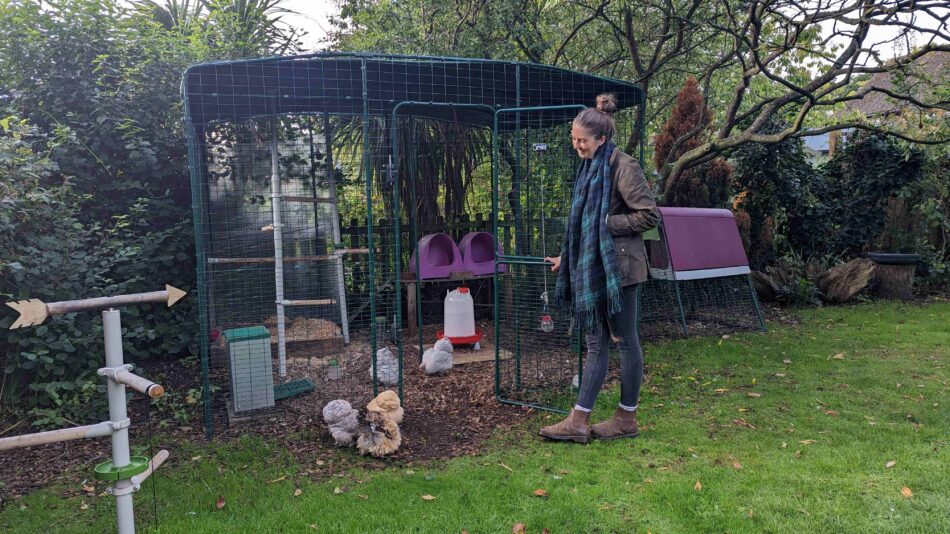 Amy Wolsey with her chickens - autumn ready